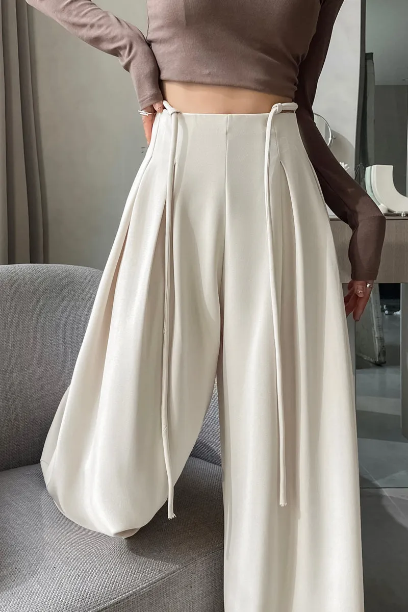 Comfortable Wide-Leg Trousers with Drawstring Waist for Women