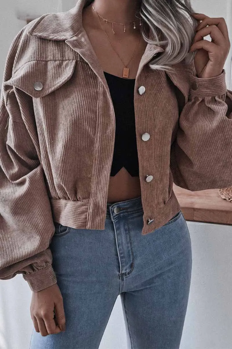 Corduroy Long Sleeve Coat Tops