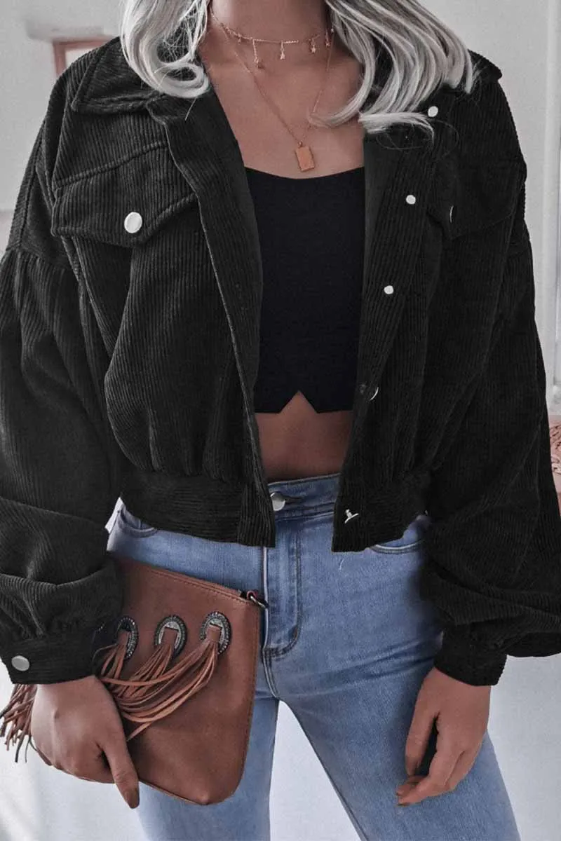 Corduroy Long Sleeve Coat Tops