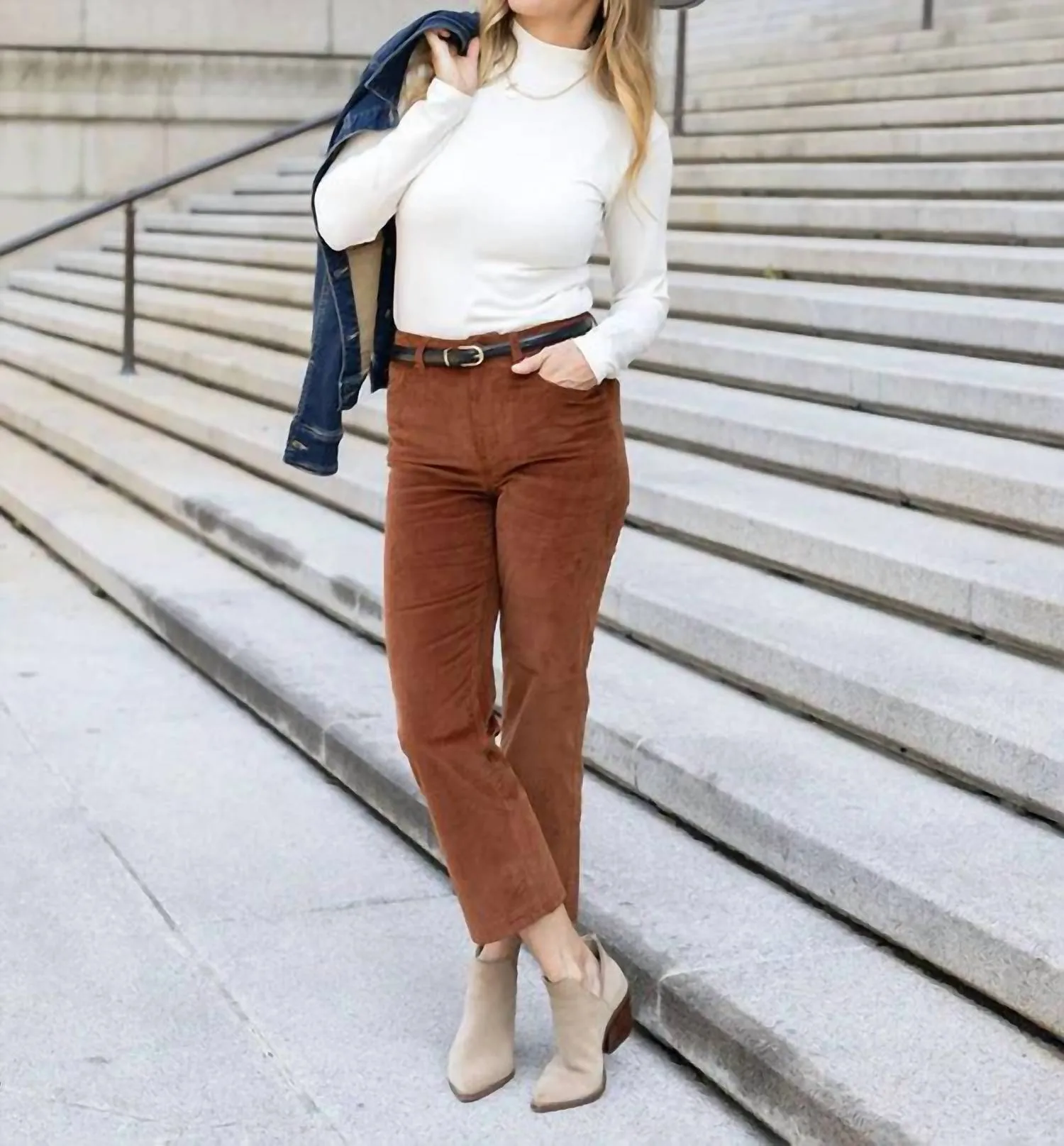 Corduroy Straight Leg Pants In Brown
