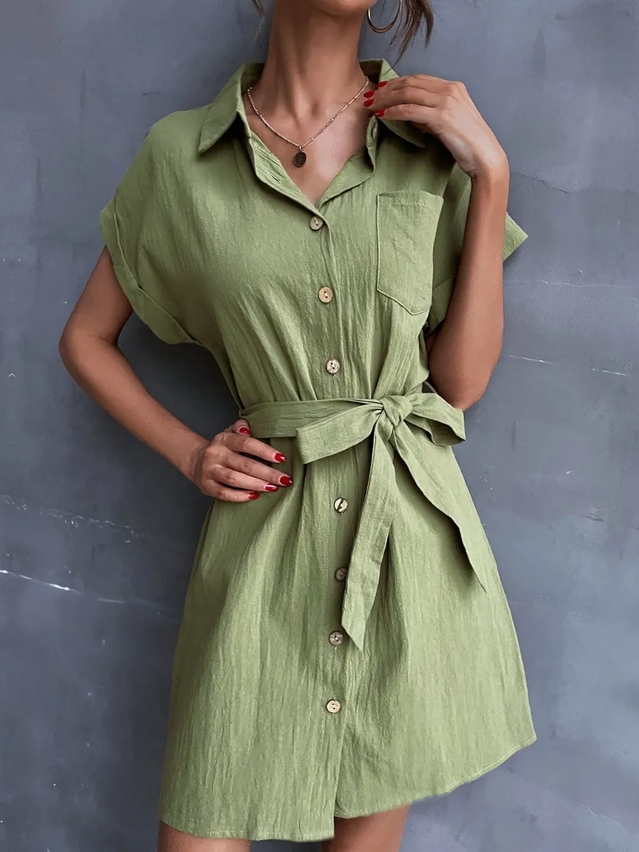 Cressida Linen Dress - Army Green