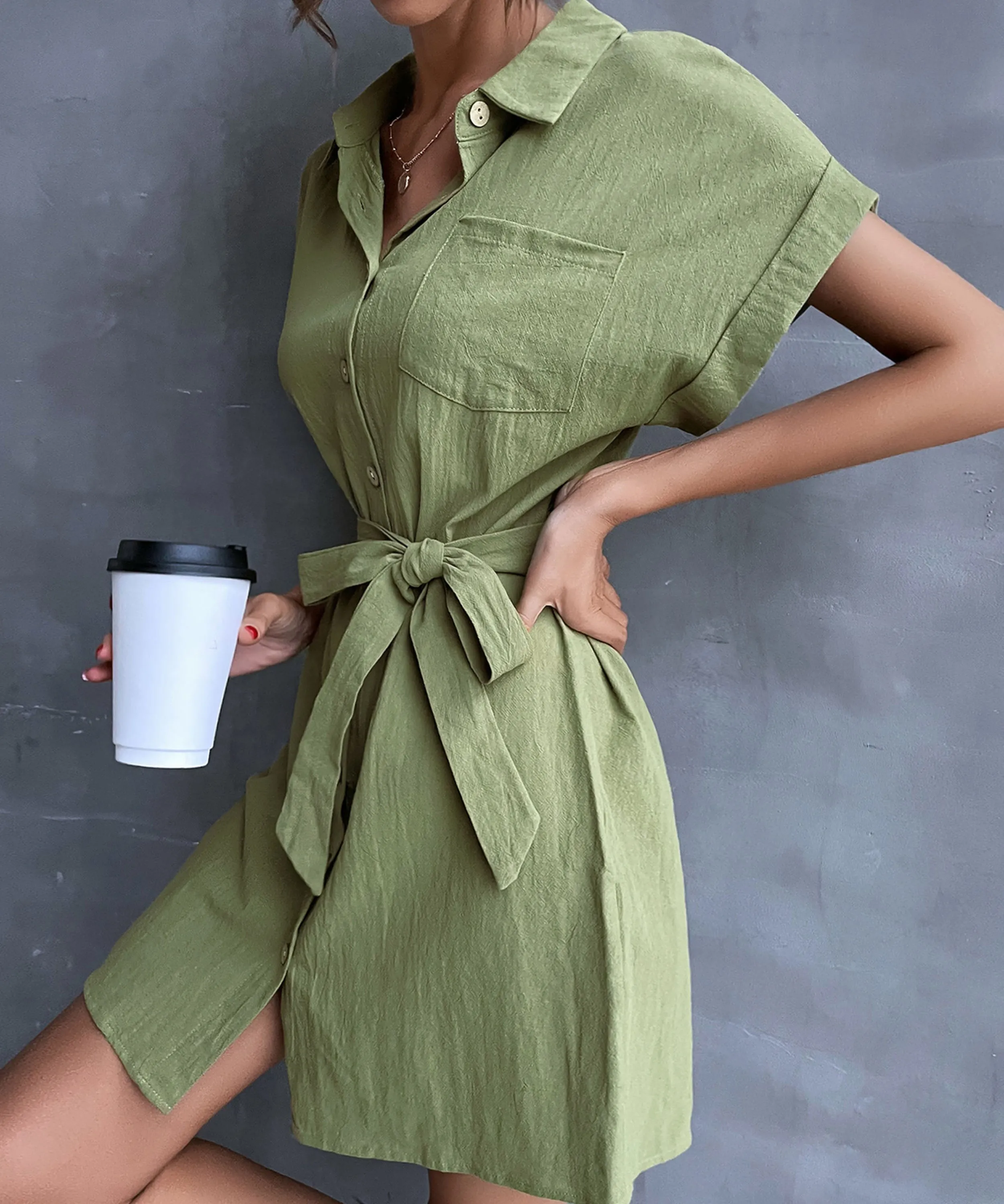 Cressida Linen Dress - Army Green