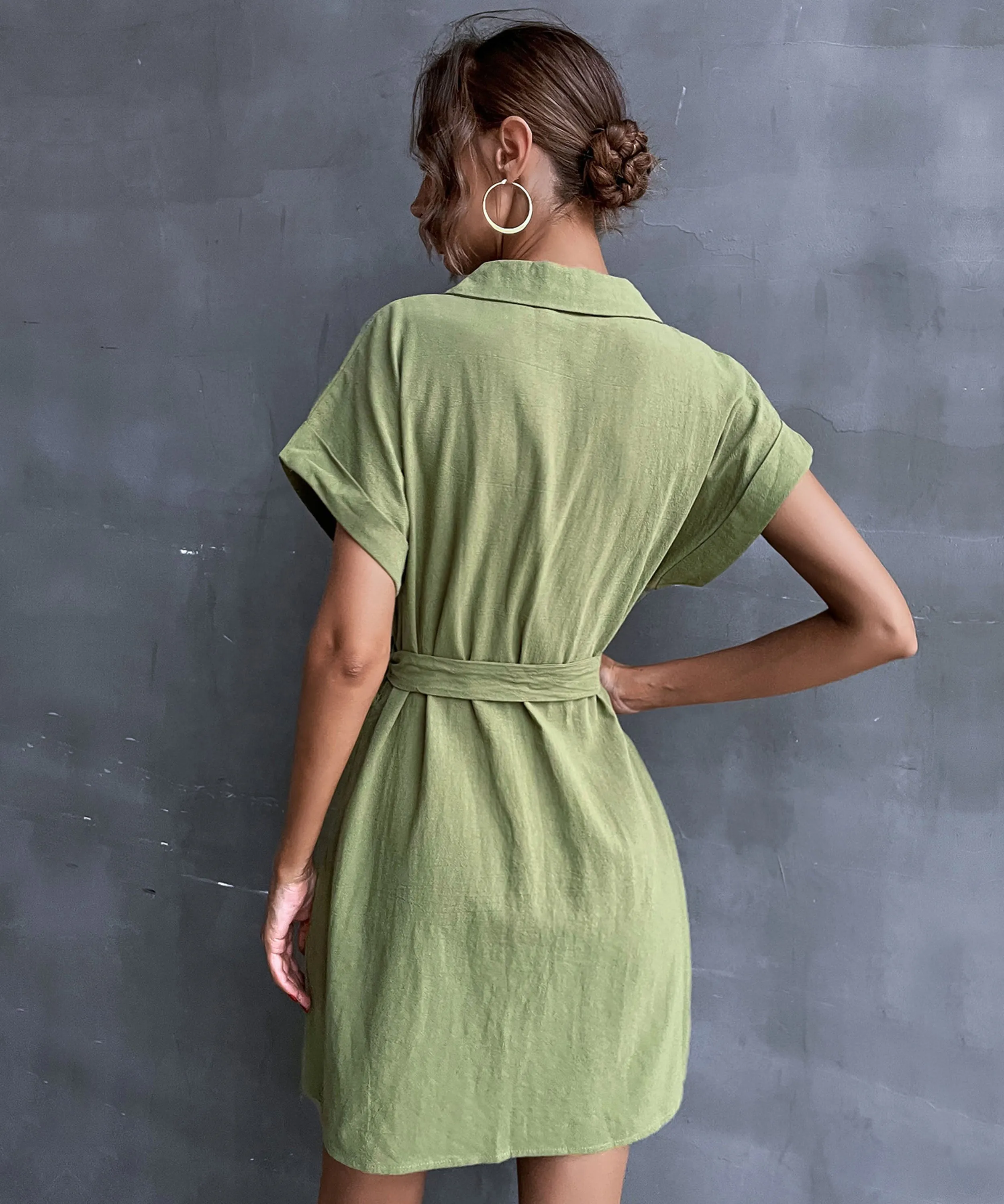 Cressida Linen Dress - Army Green
