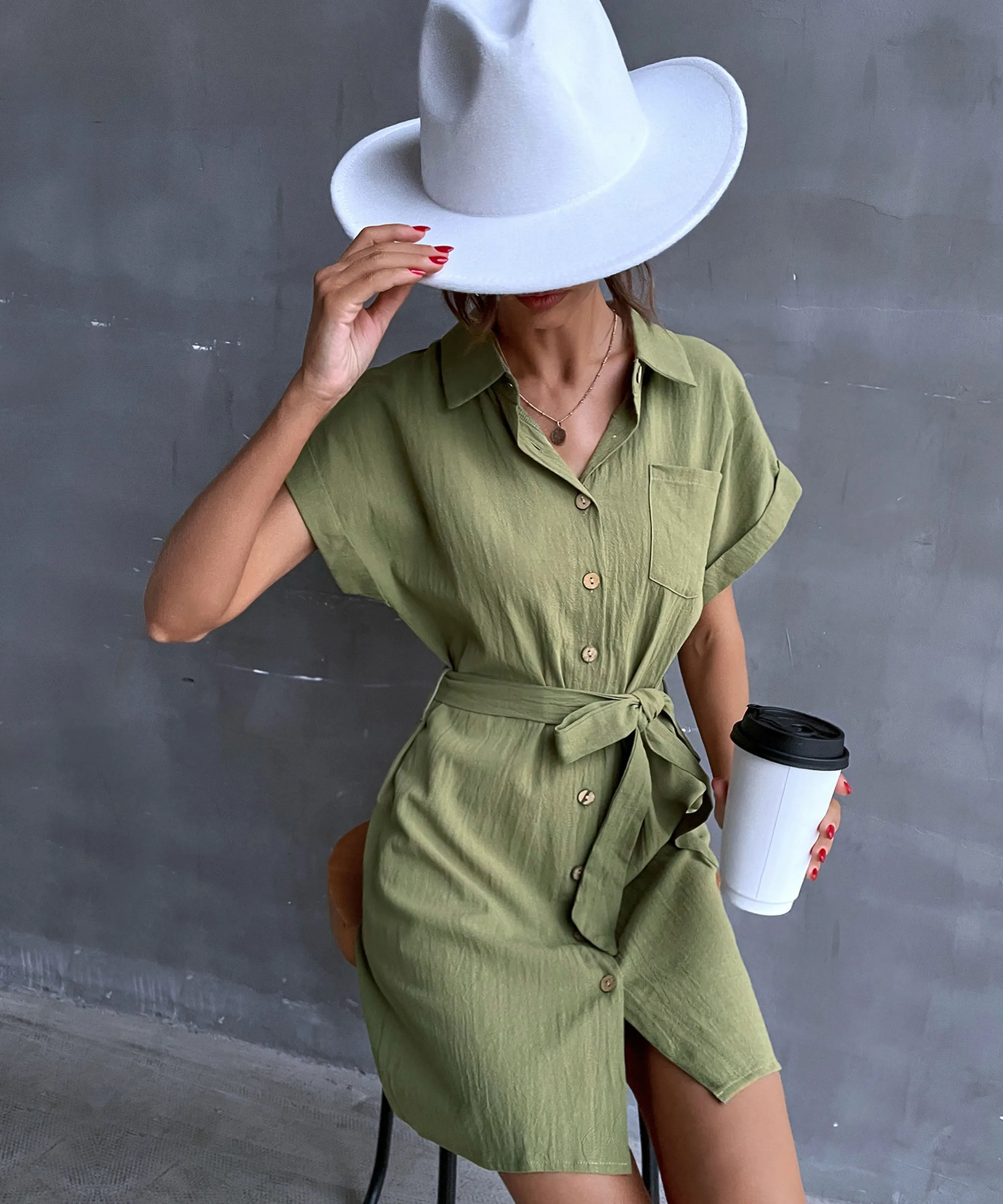 Cressida Linen Dress - Army Green