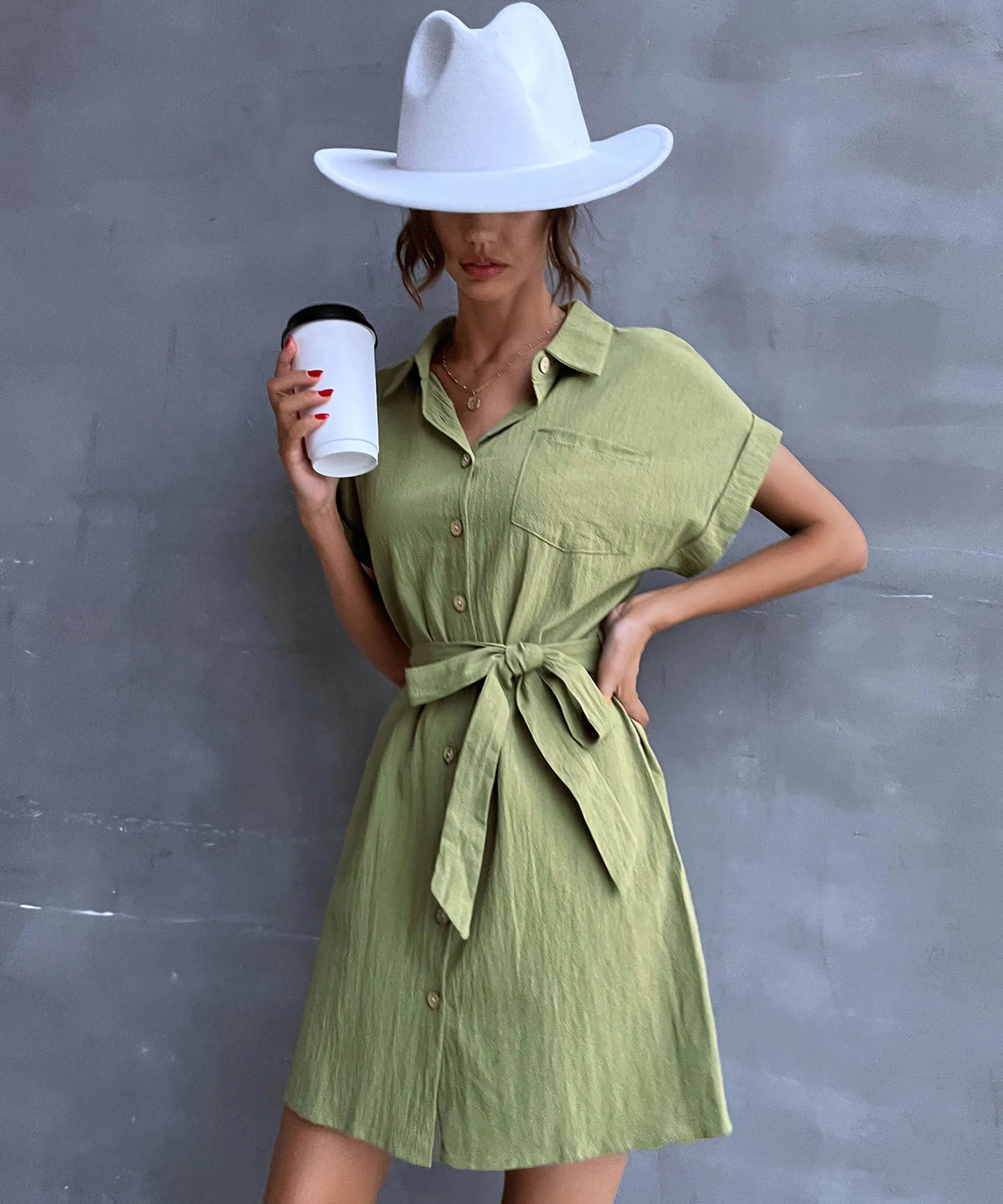 Cressida Linen Dress - Army Green
