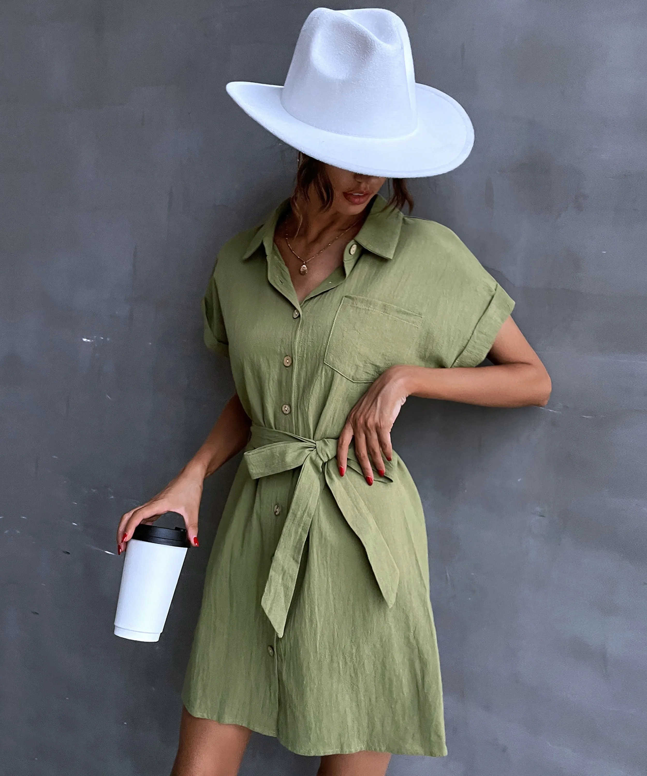 Cressida Linen Dress - Army Green