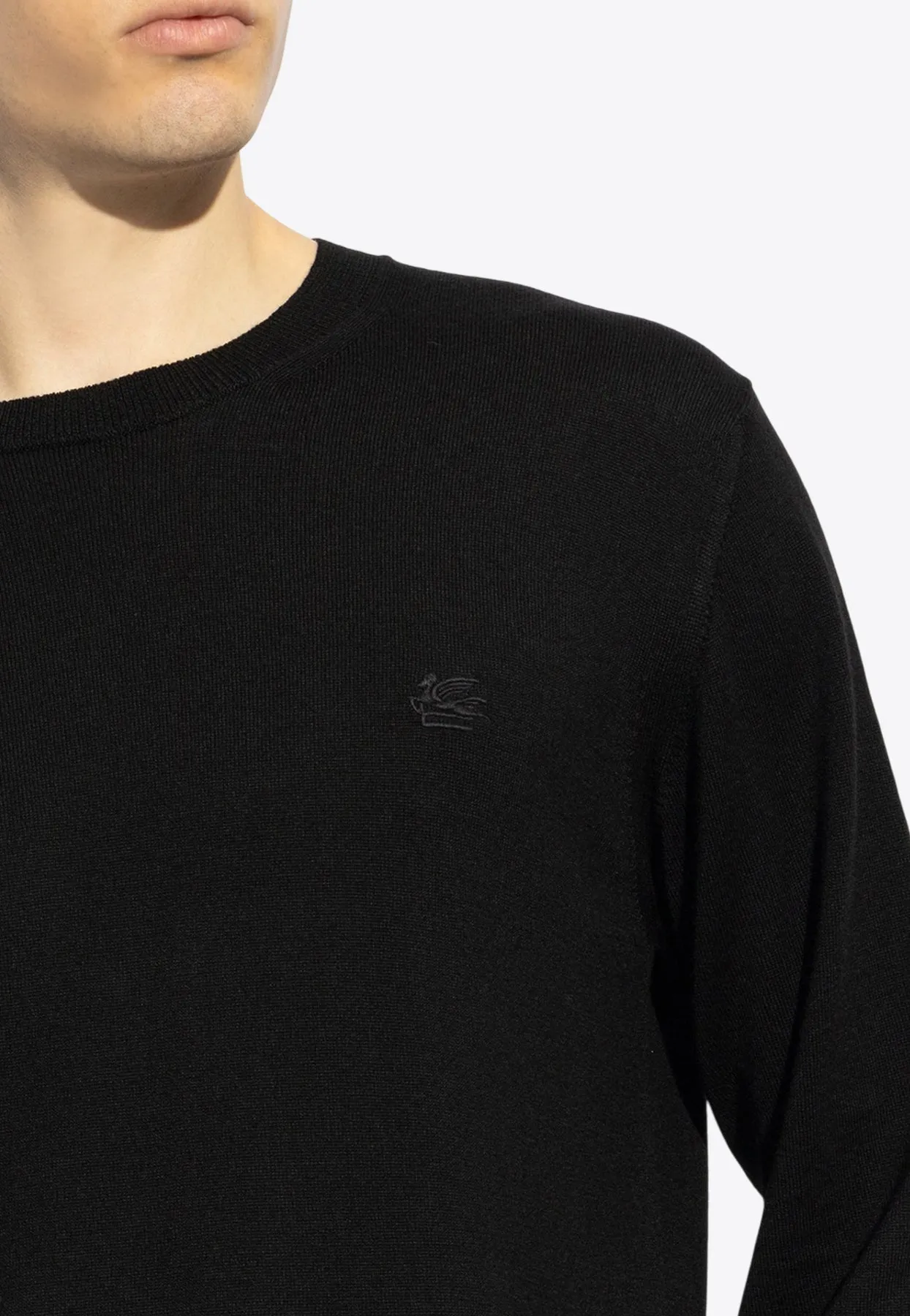Crewneck Wool Sweater with Embroidered-Logo