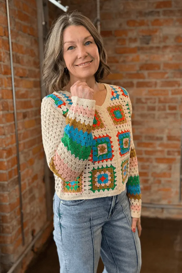 Crochet Patchwork V-Neck Cardigan