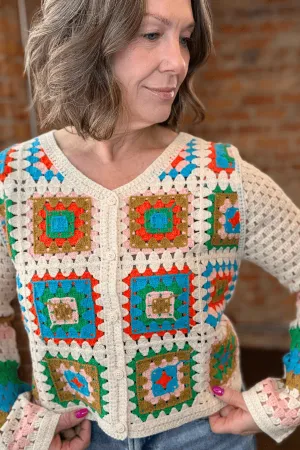 Crochet Patchwork V-Neck Cardigan