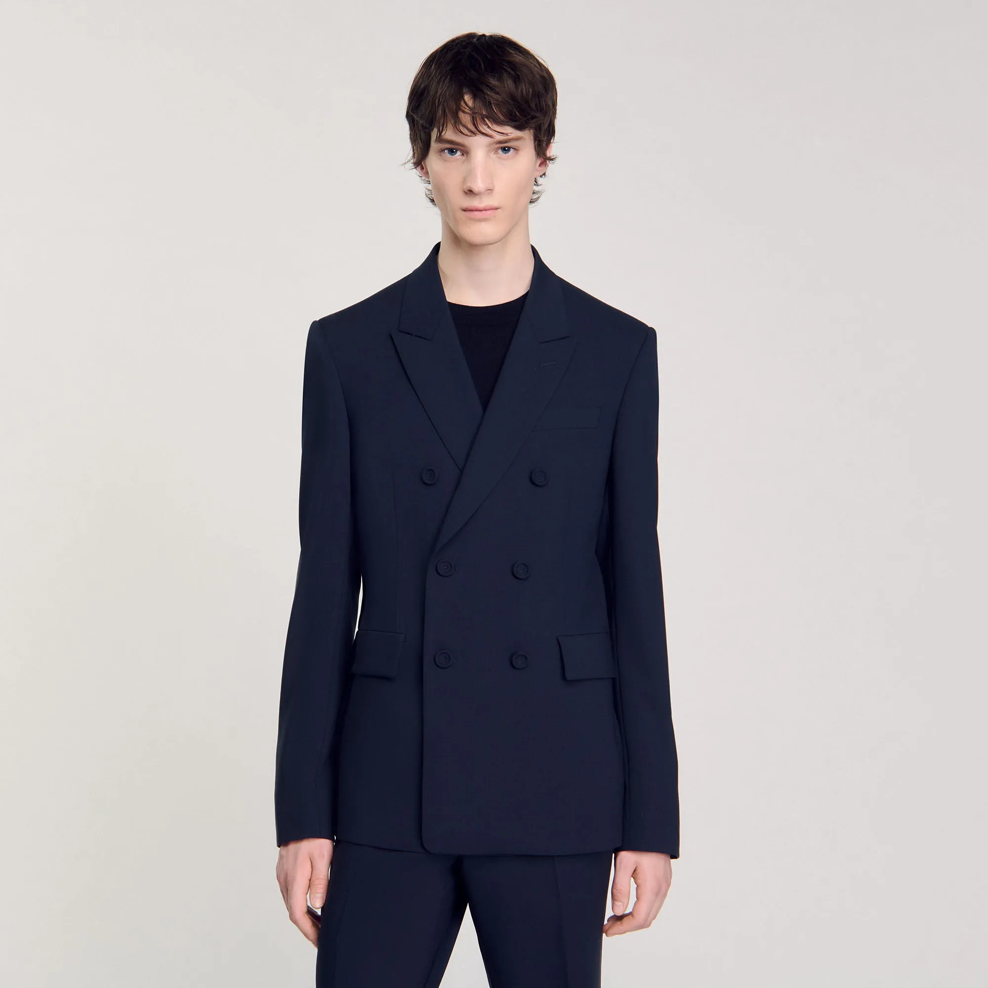 Croise Mode Veste Double Breasted Suit Jacket Navy Blue