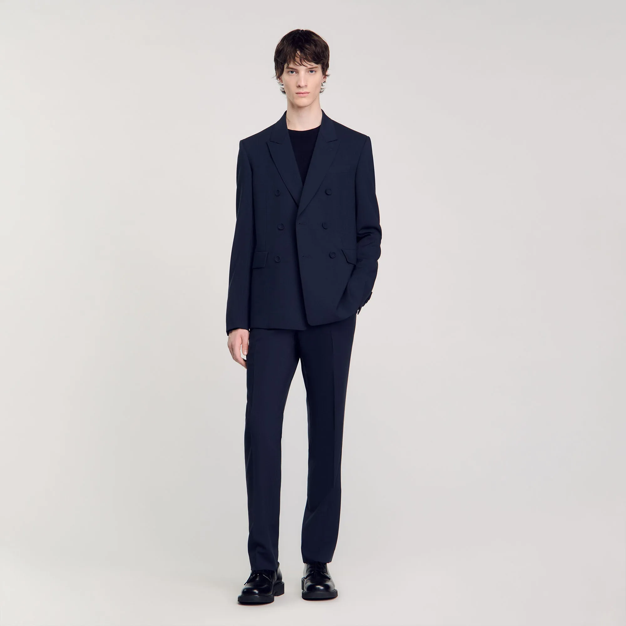 Croise Mode Veste Double Breasted Suit Jacket Navy Blue
