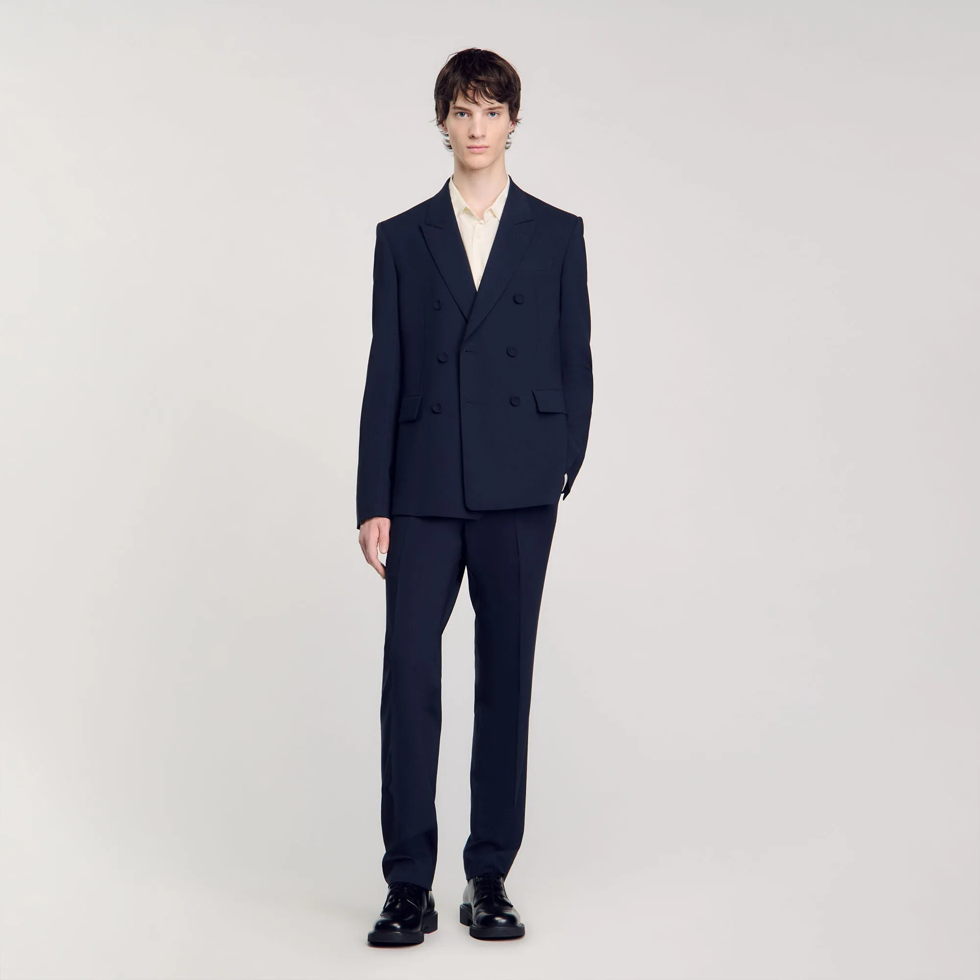 Croise Mode Veste Double Breasted Suit Jacket Navy Blue