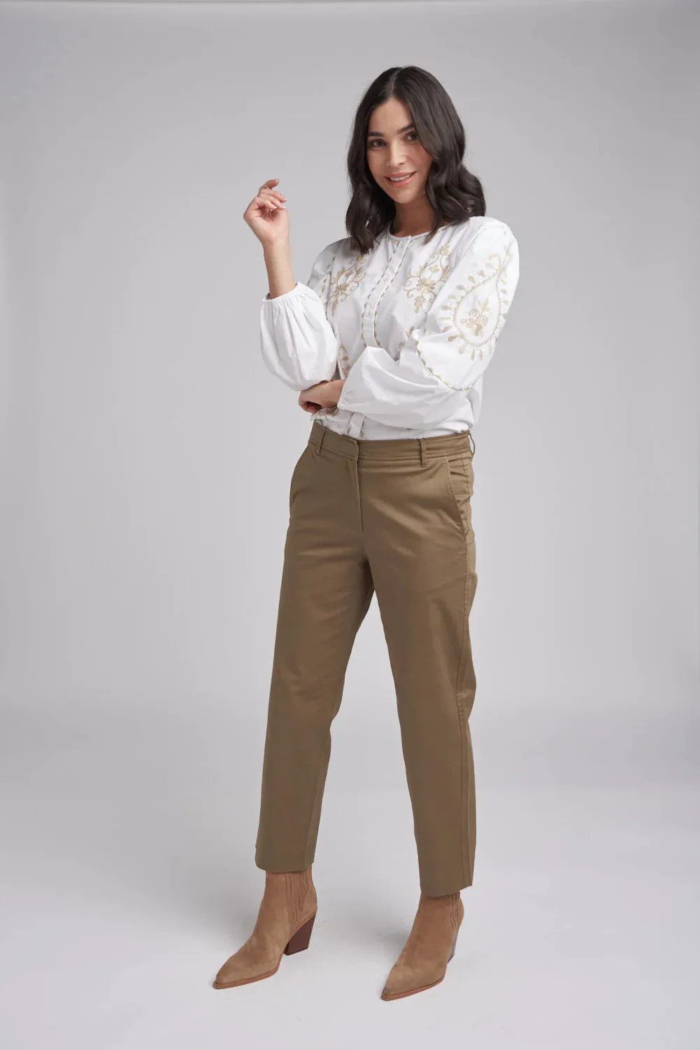Cropped Straight Leg Pant Brown