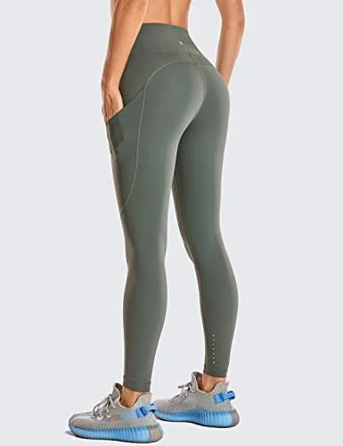 CRZ YOGA Women's Naked Feeling Workout Leggings 25 Inches - High Waisted Yoga Pants with Side Pockets Grey Sage