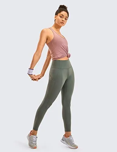 CRZ YOGA Women's Naked Feeling Workout Leggings 25 Inches - High Waisted Yoga Pants with Side Pockets Grey Sage