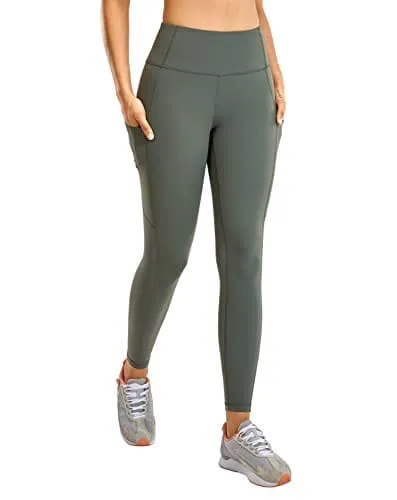CRZ YOGA Women's Naked Feeling Workout Leggings 25 Inches - High Waisted Yoga Pants with Side Pockets Grey Sage