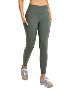 CRZ YOGA Women's Naked Feeling Workout Leggings 25 Inches - High Waisted Yoga Pants with Side Pockets Grey Sage
