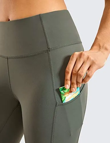 CRZ YOGA Women's Naked Feeling Workout Leggings 25 Inches - High Waisted Yoga Pants with Side Pockets Grey Sage