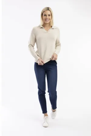 Dark Denim Pull On Jeans - Orientique