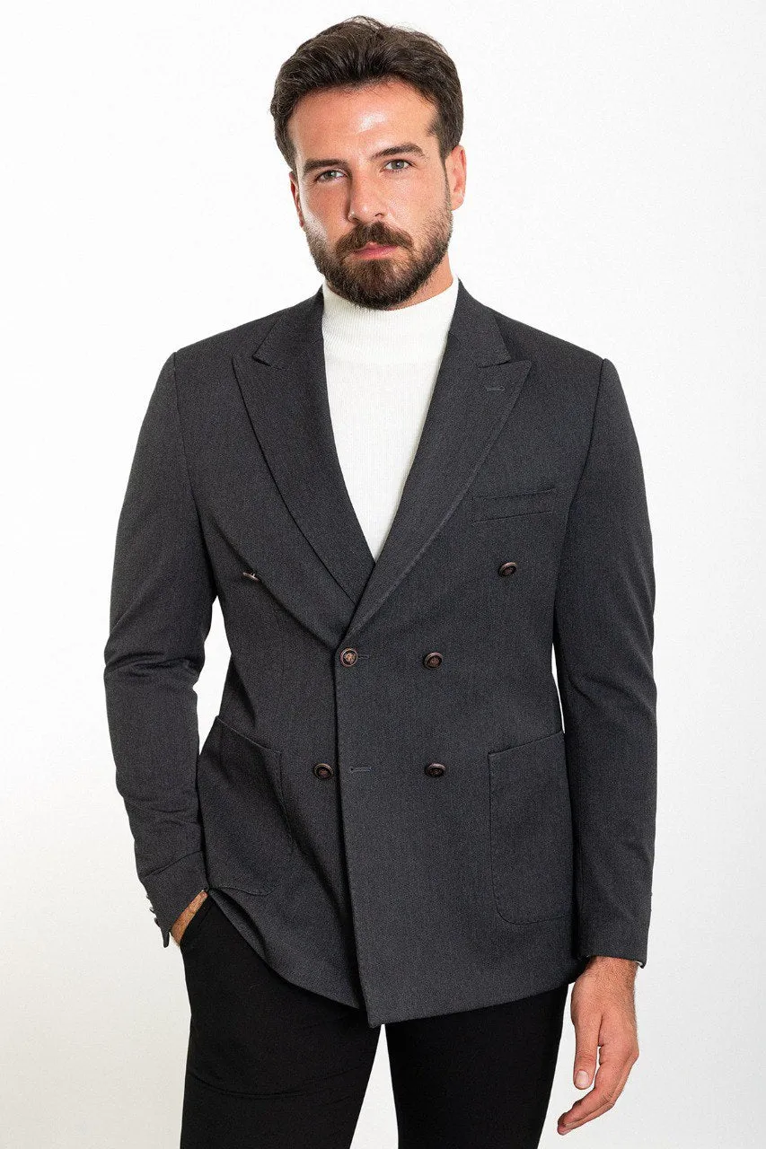 Dark Grey Double-Breasted Blazer