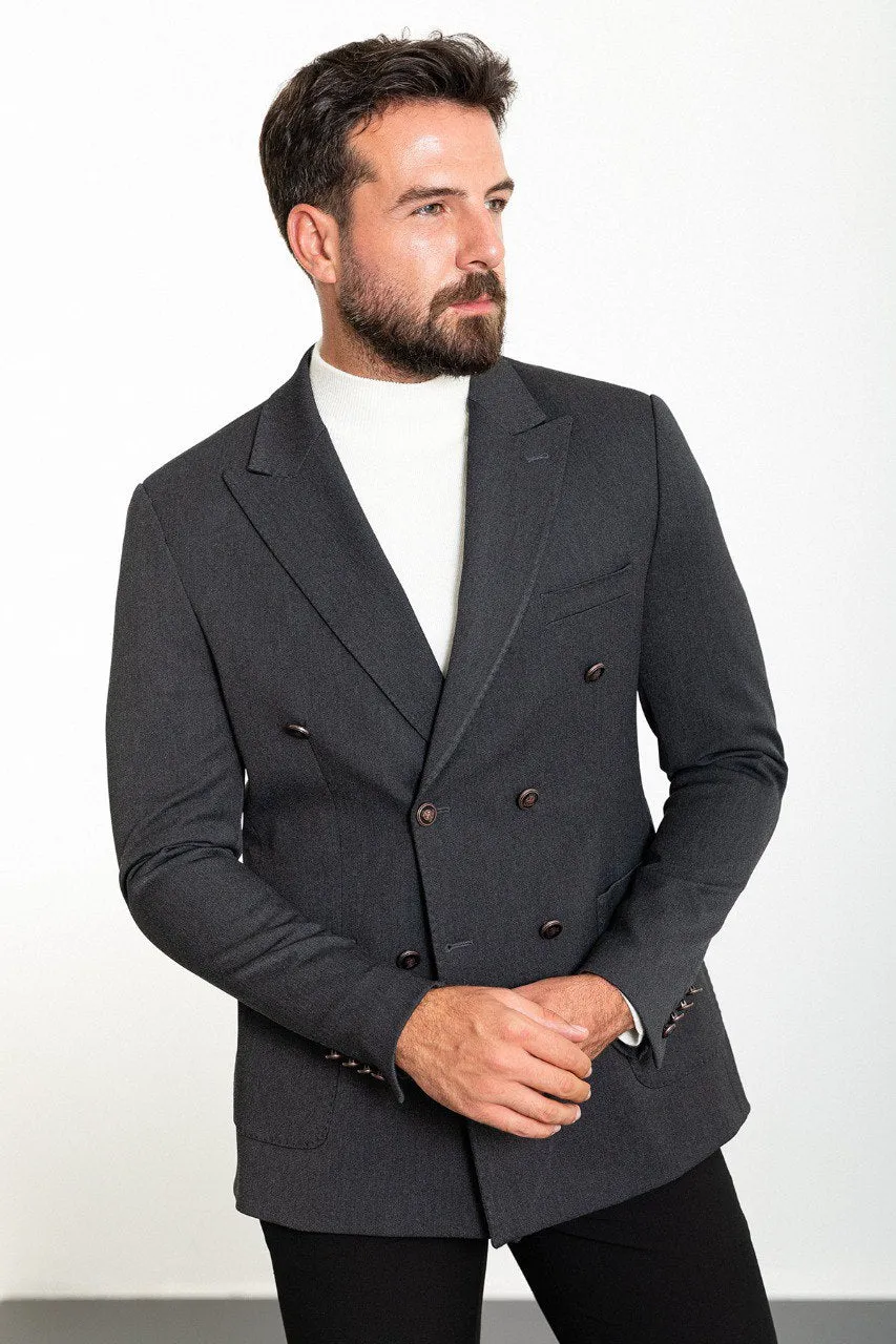 Dark Grey Double-Breasted Blazer