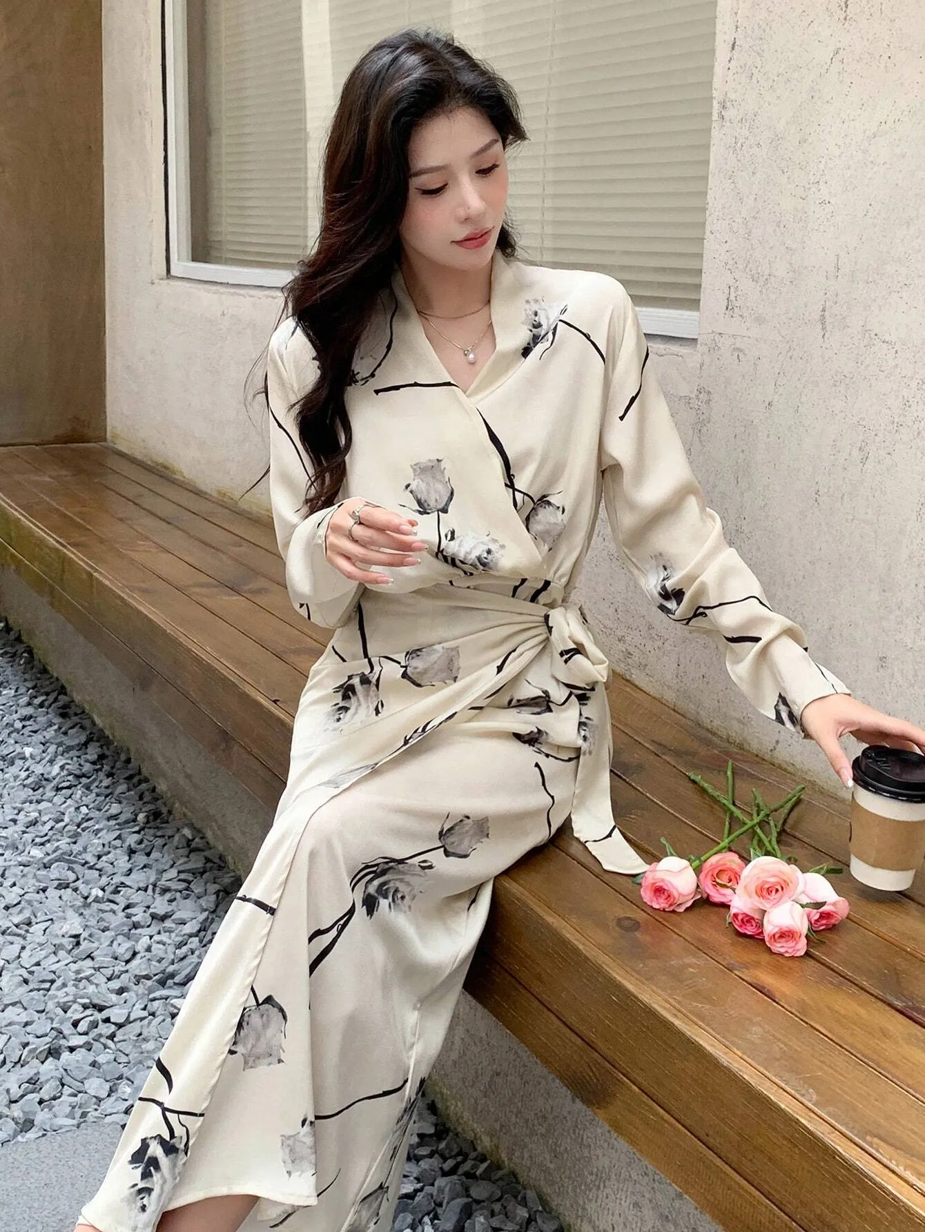 DAZY Floral Print Knot Side Wrap Dress