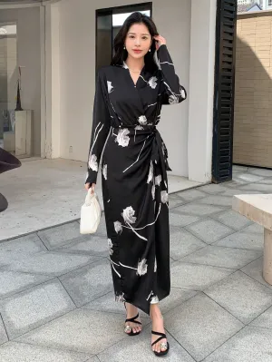 DAZY Floral Print Knot Side Wrap Dress