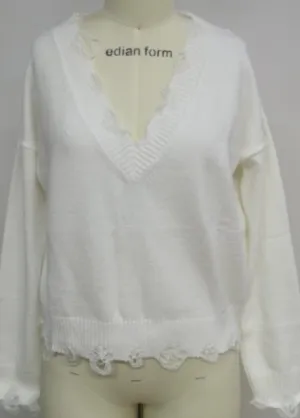 Distressed V Neck Drop Shoulder Sweater