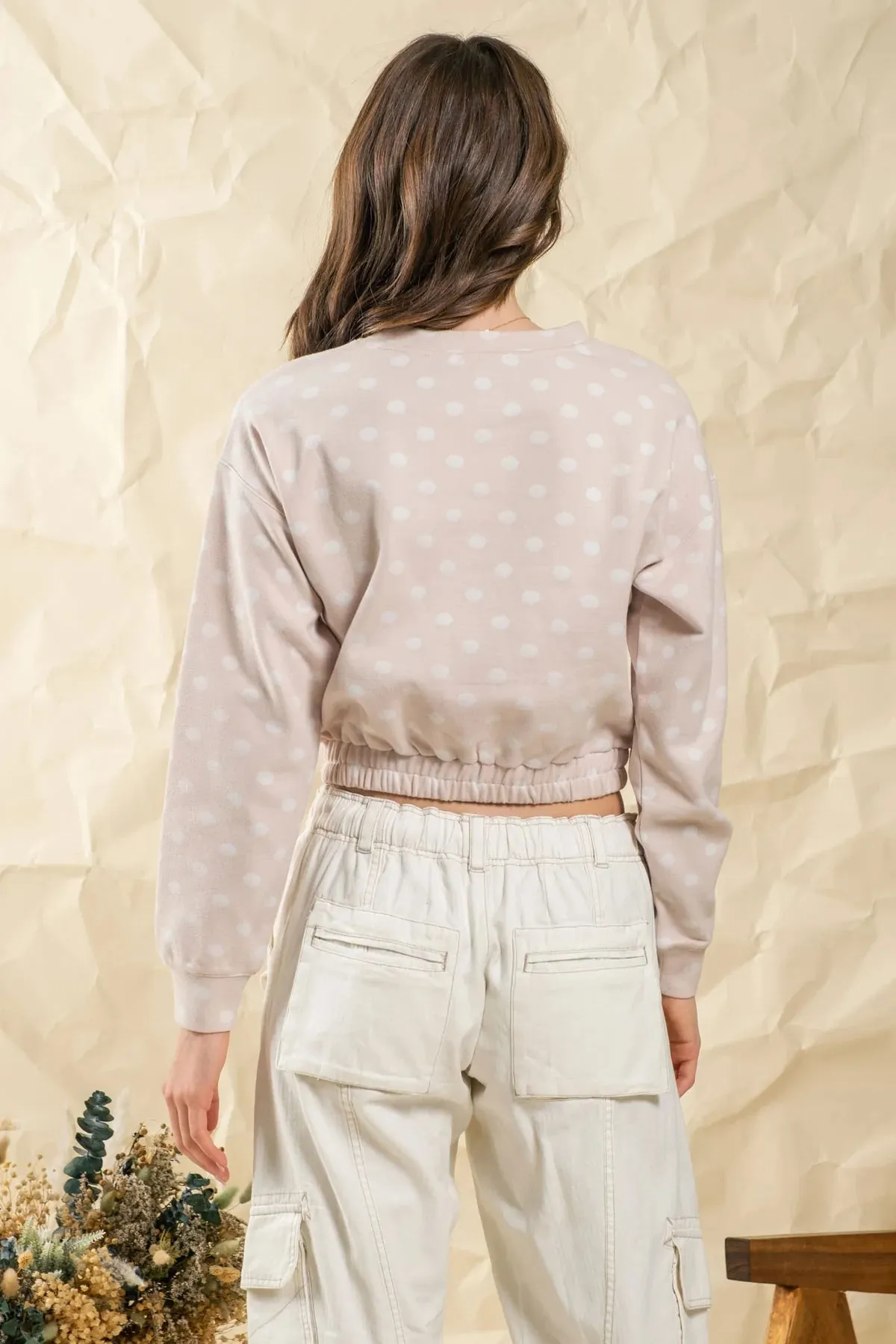 Dot Print Crew Neck Cropped Top