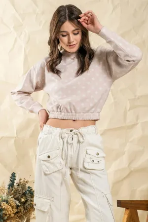 Dot Print Crew Neck Cropped Top