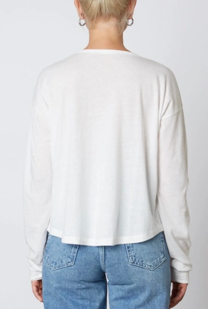 Drop Shoulder Notched Long Sleeve T Shirt