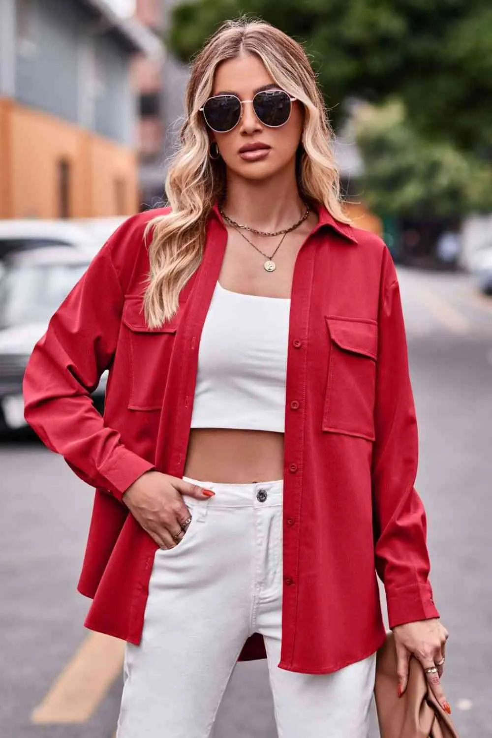 Dropped Shoulder Longline Shirt with Pockets (6 Colors)