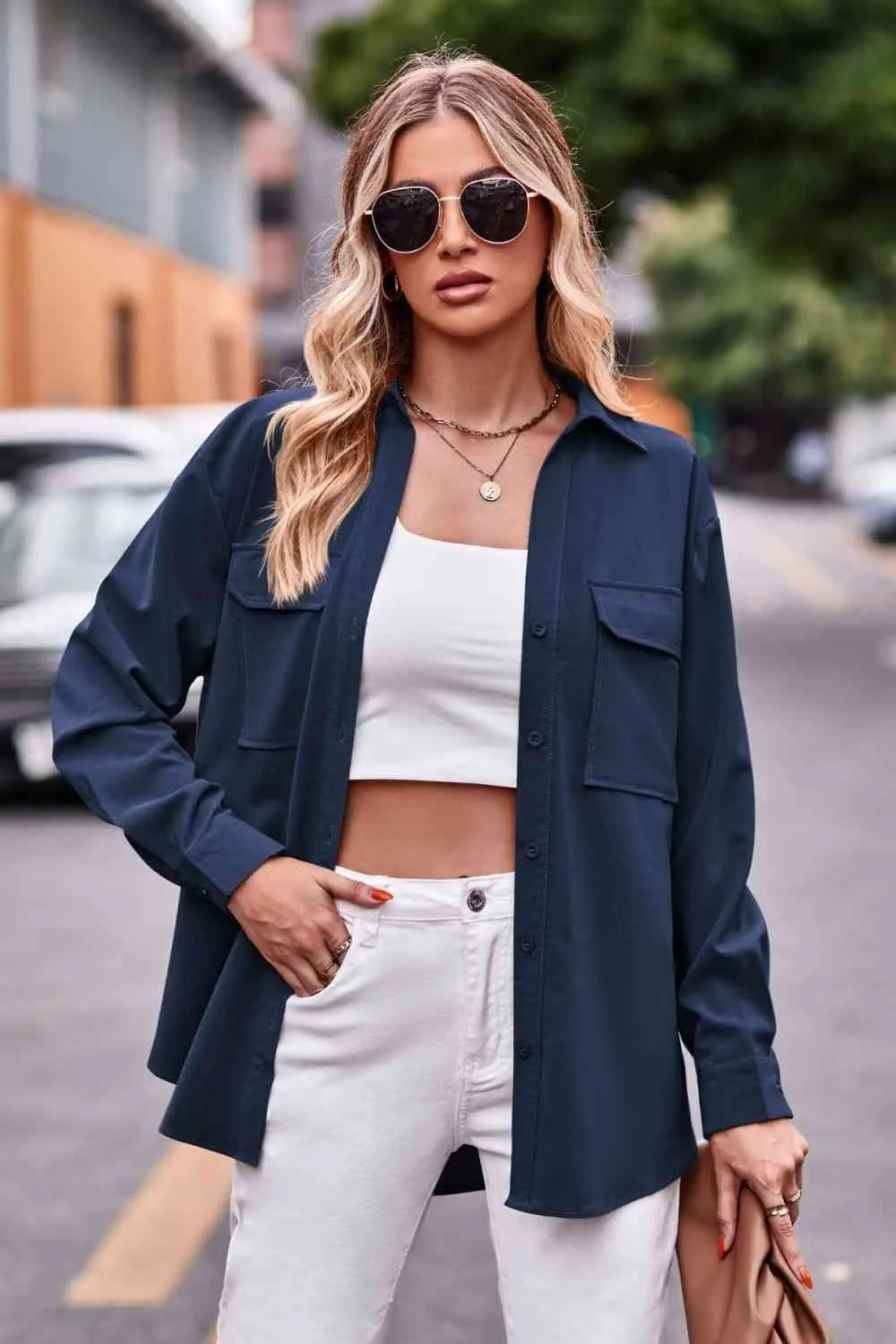 Dropped Shoulder Longline Shirt with Pockets (6 Colors)