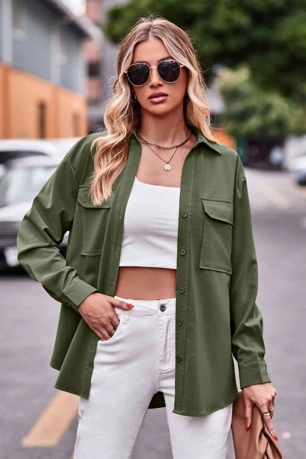 Dropped Shoulder Longline Shirt with Pockets (6 Colors)
