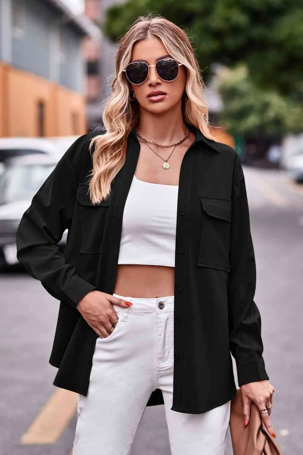 Dropped Shoulder Longline Shirt with Pockets (6 Colors)