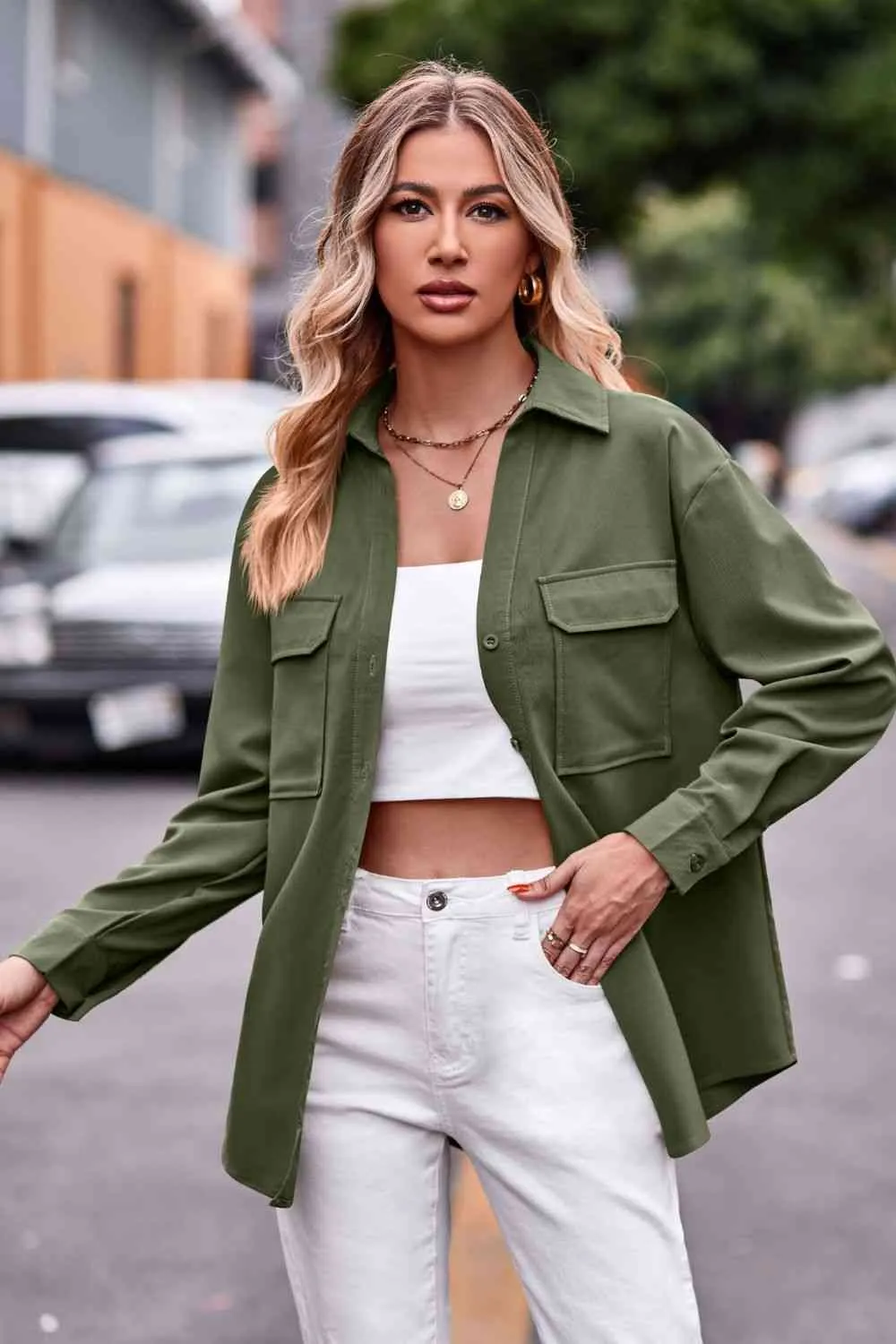 Dropped Shoulder Longline Shirt with Pockets (6 Colors)