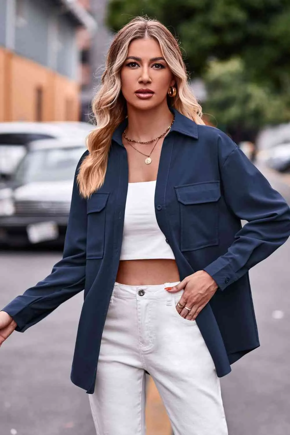 Dropped Shoulder Longline Shirt with Pockets (6 Colors)