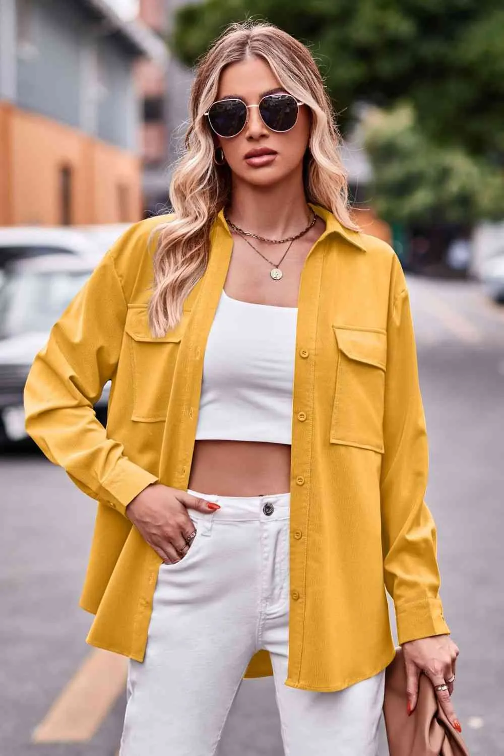 Dropped Shoulder Longline Shirt with Pockets (6 Colors)