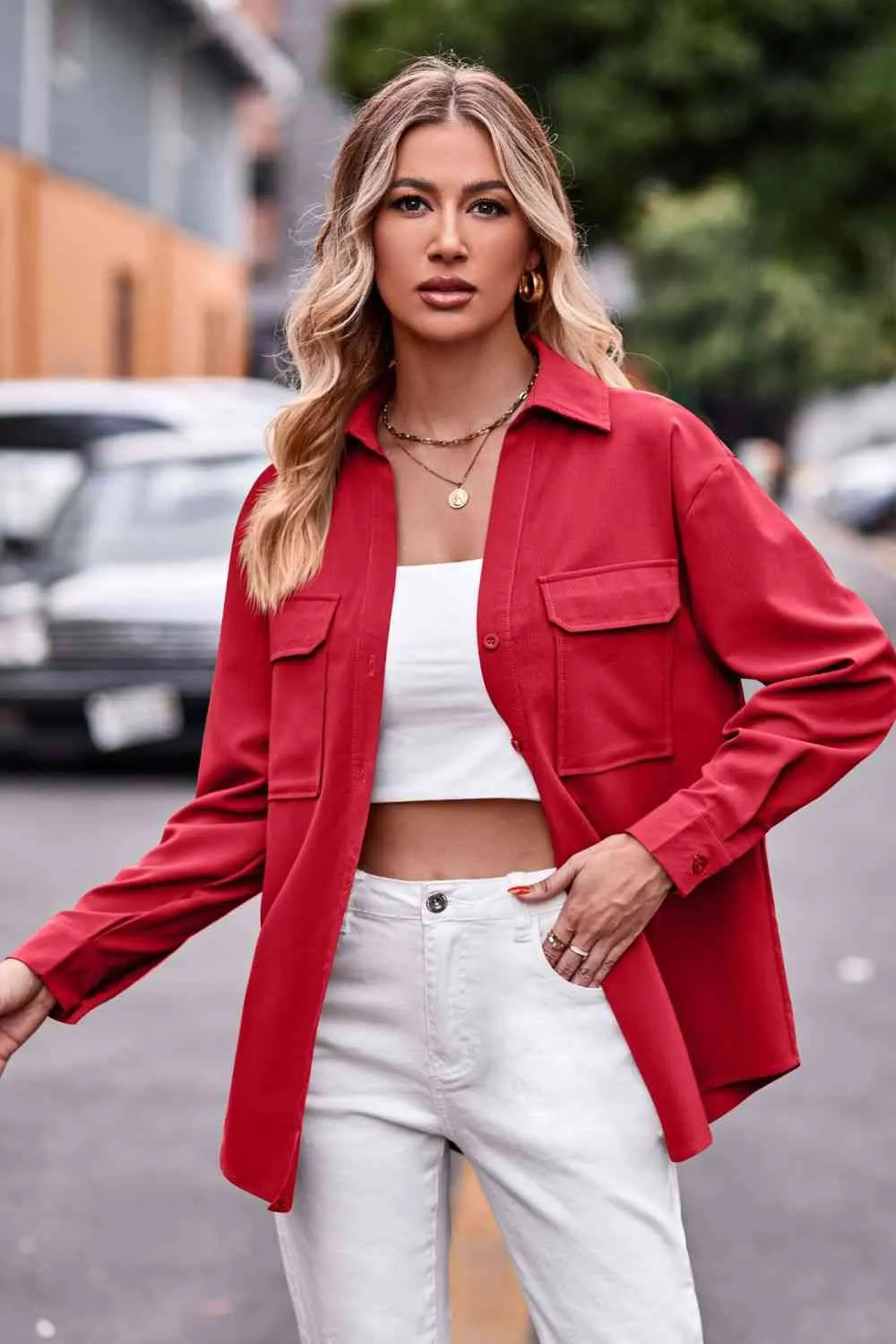 Dropped Shoulder Longline Shirt with Pockets (6 Colors)