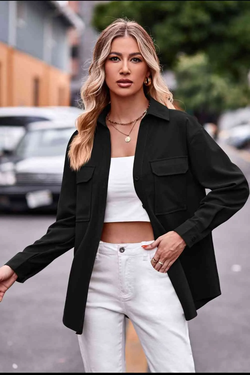 Dropped Shoulder Longline Shirt with Pockets (6 Colors)