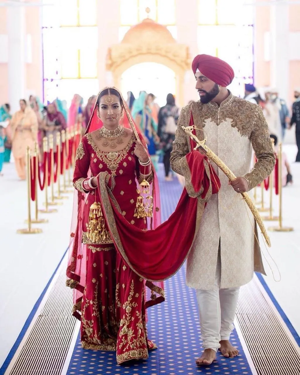 Elegant traditional Bride and Groom complete Punjabi wedding wear # B1949