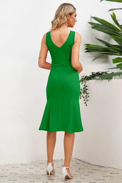 Elena Wide Strap Wrap Fishtail Dress