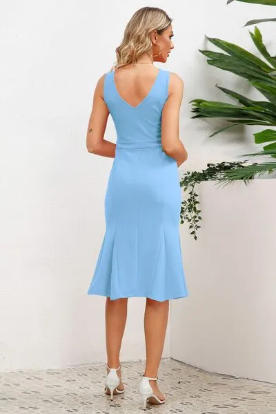 Elena Wide Strap Wrap Fishtail Dress
