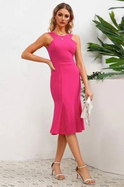 Elena Wide Strap Wrap Fishtail Dress