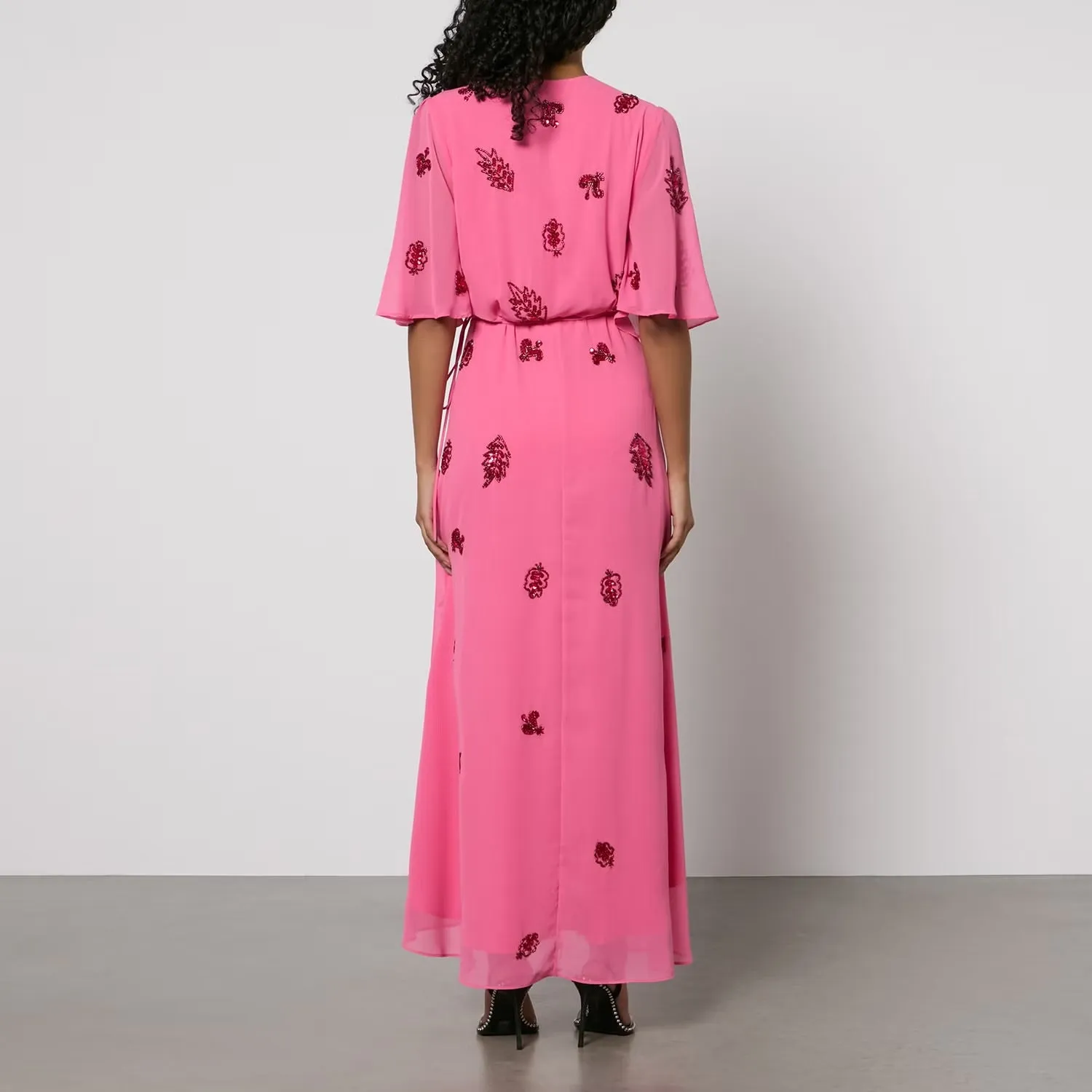 Embellished Chiffon Wrap Maxi Dress