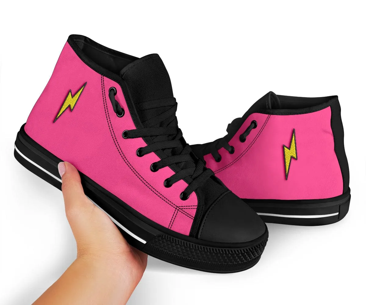 Embroidered Pink On Black Lightning Bolt Trendy High Tops