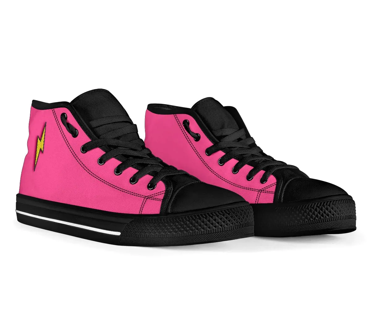 Embroidered Pink On Black Lightning Bolt Trendy High Tops