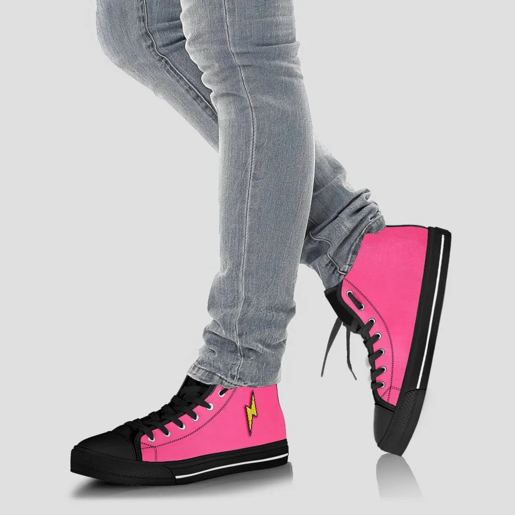 Embroidered Pink On Black Lightning Bolt Trendy High Tops
