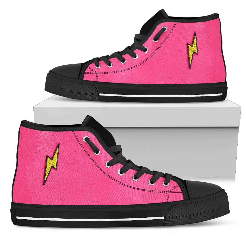 Embroidered Pink On Black Lightning Bolt Trendy High Tops