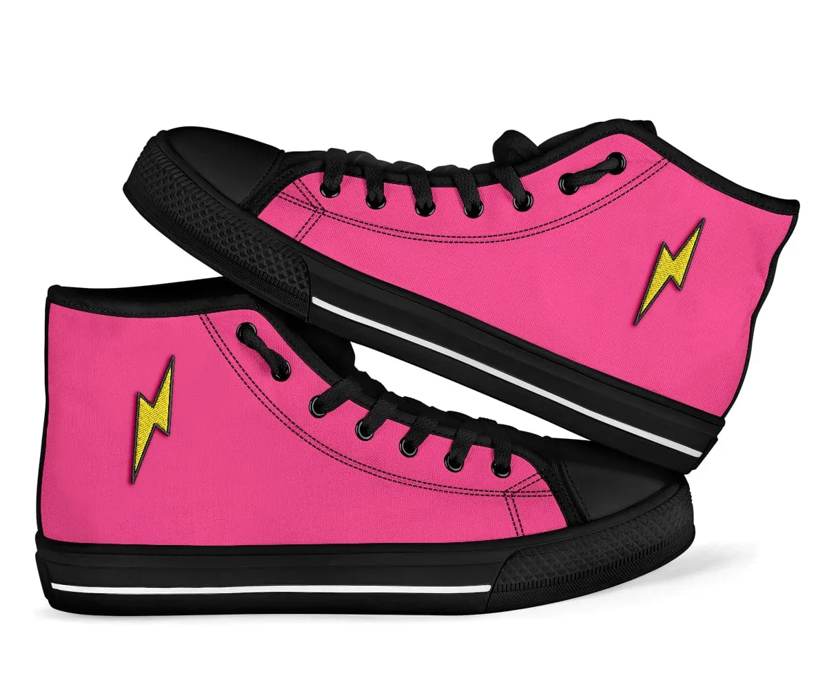 Embroidered Pink On Black Lightning Bolt Trendy High Tops